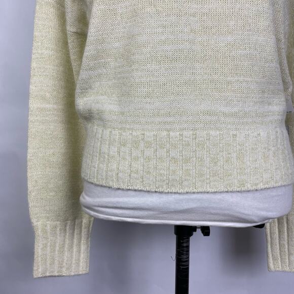 NSR | NWT Napean Sea Rd Ivory & Gold Metallic Threading Mock Neck Knit Sweater - Picture 8 of 12